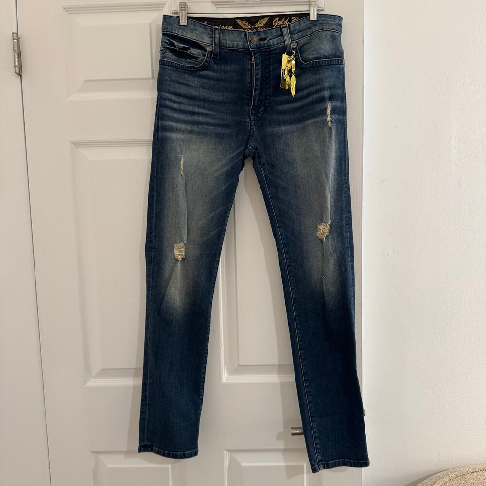 Robin’s Jean Gold Black Wings Distressed Slim Long Flap Jeans Men’s 32 Y2K